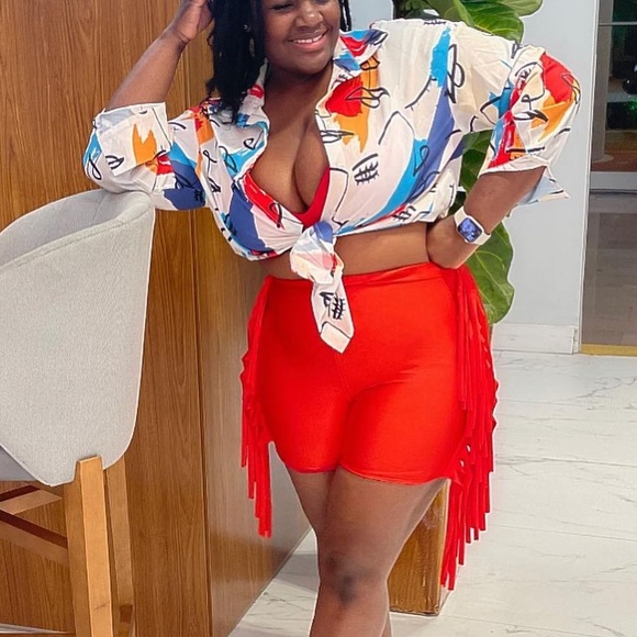 Red Fringe Shorts - Picture 2 of 2